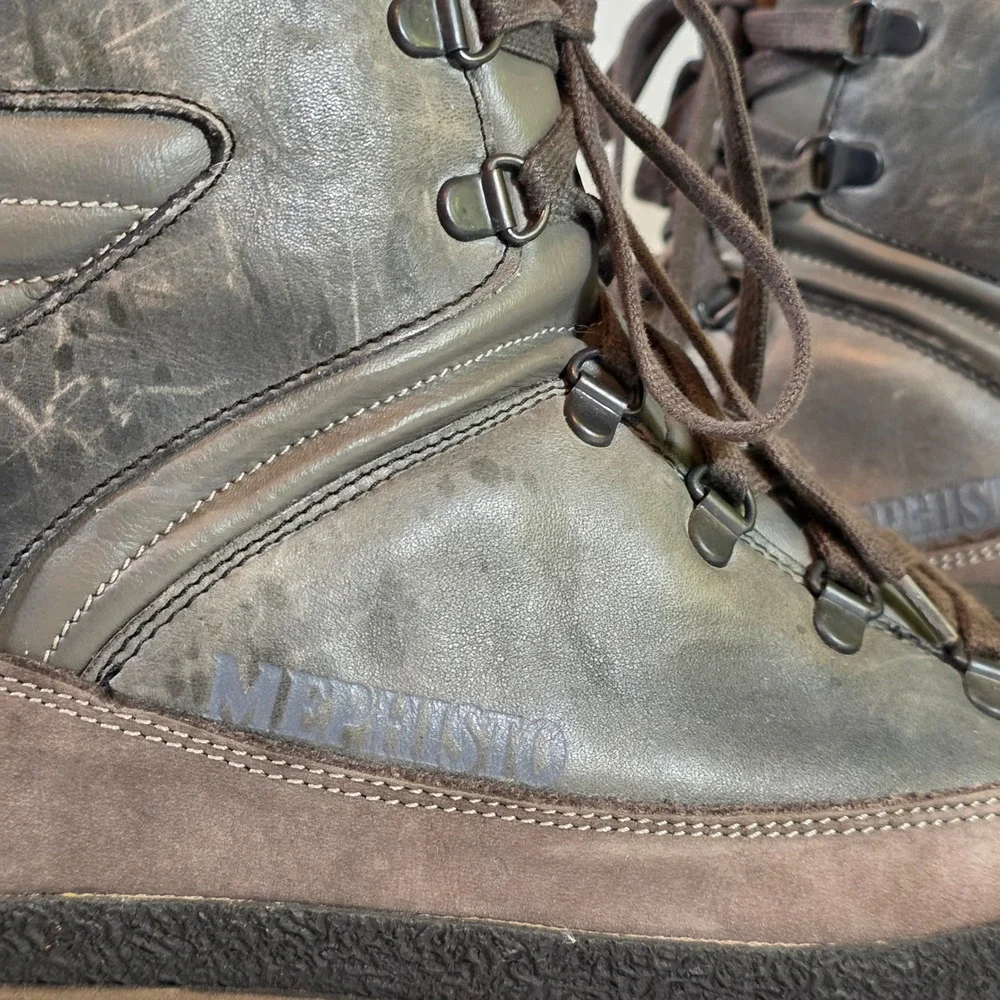 MEPHISTO Trekking Mens‎ 7.5 Grey Leather Hiking Boots Rugged Outdoors